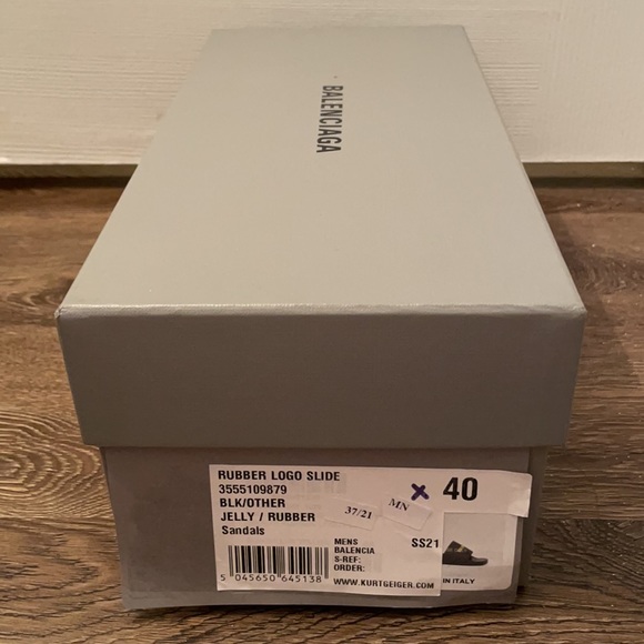 Balenciaga Black & Yellow Rubber Logo Pool Slides Sandals Size 40 EU 7 US - Picture 8 of 9